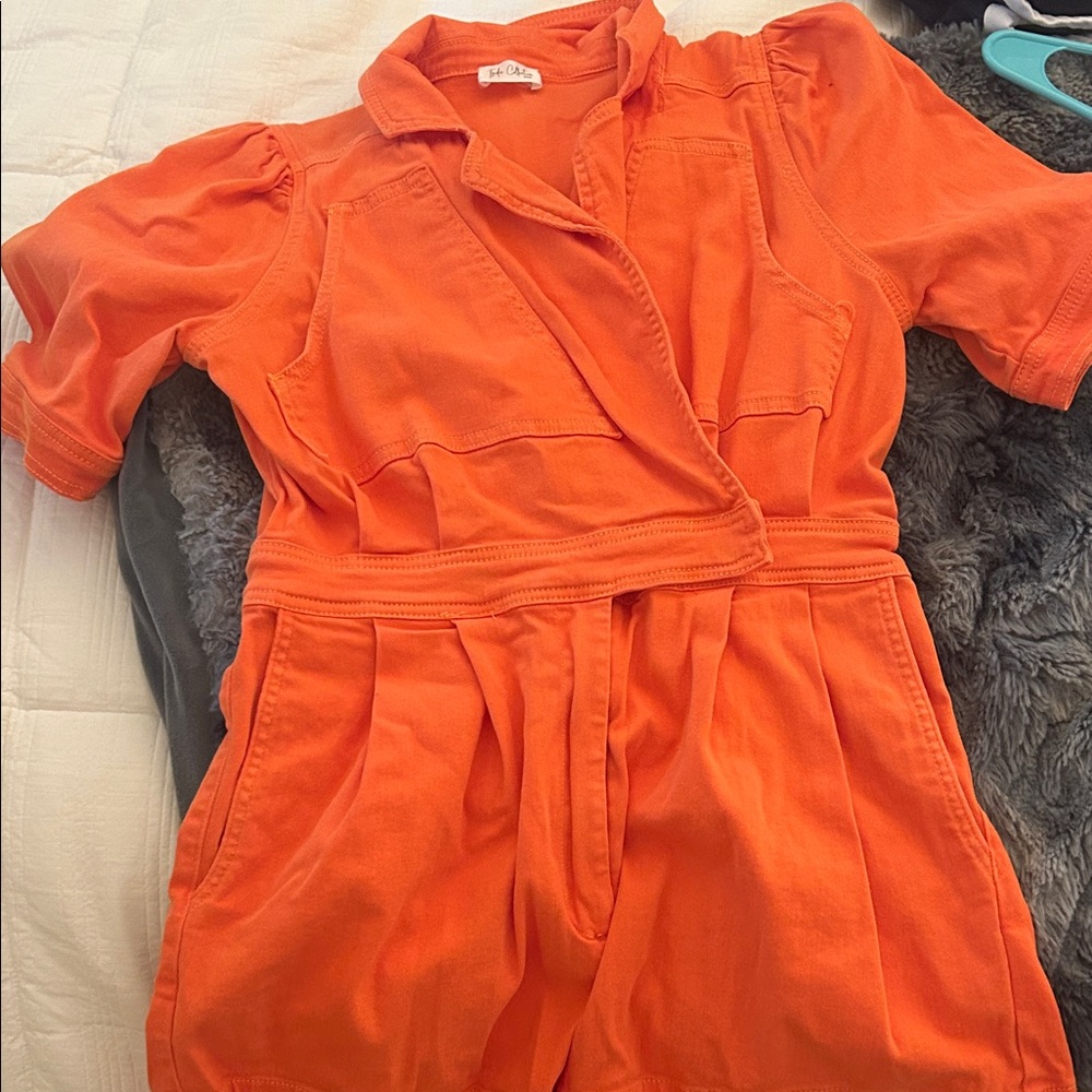 orange denim romper